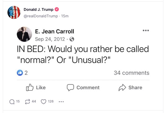 Anal Sex Trump Amplifies E Jean Carroll Sex Column Promo 